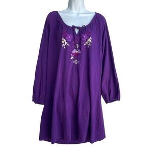 Take Two Floral Embroidered Boho Hippie Dress Plus Size 1X Purple Short Length